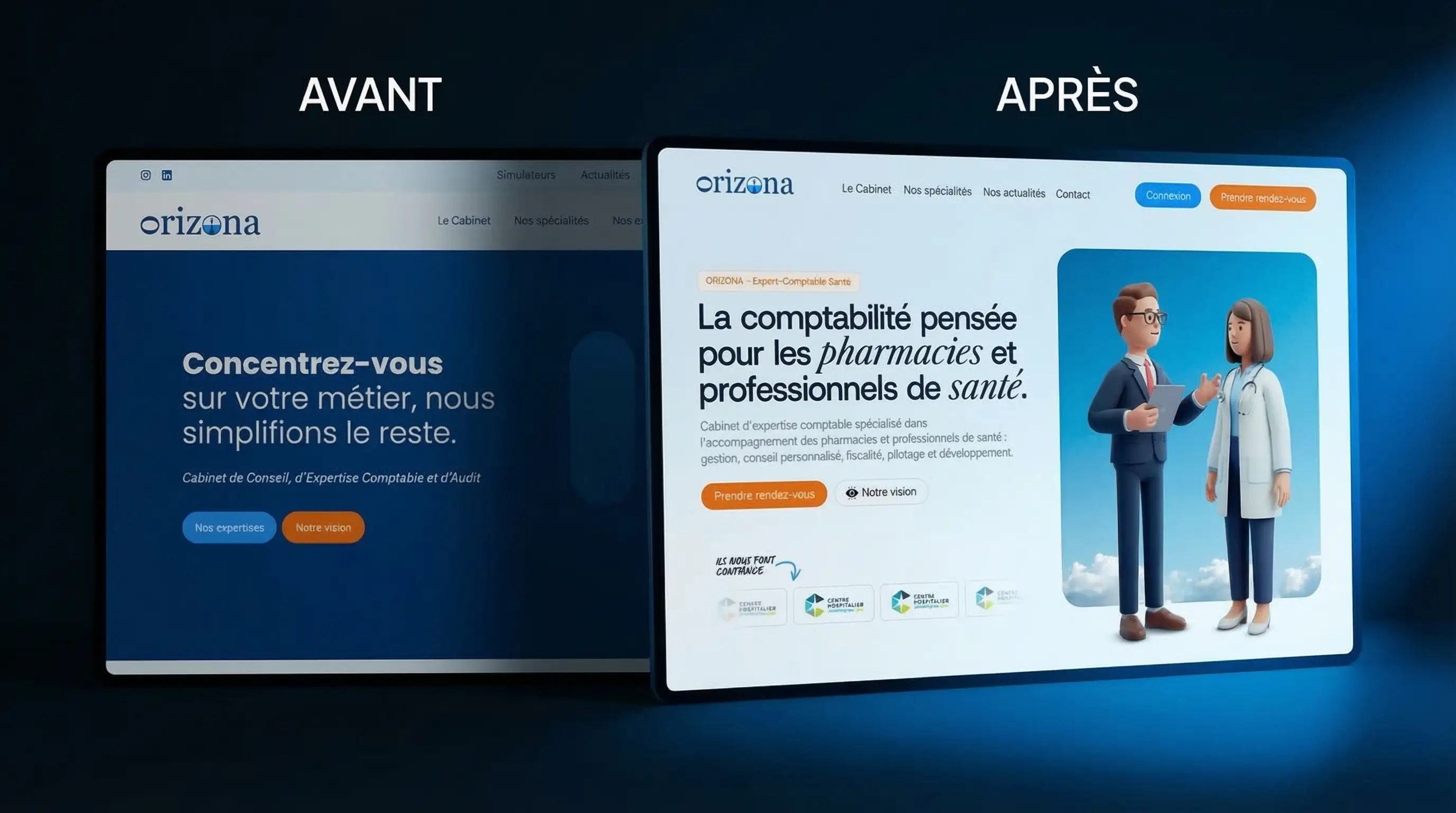 avant après du site internet orizona