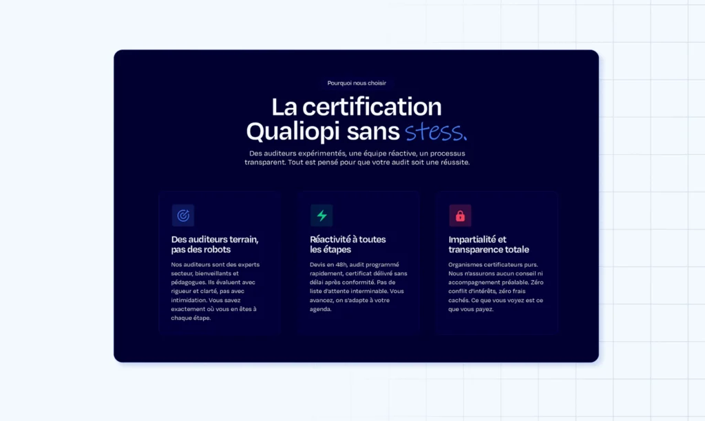 Structure en 3 colonnes pour présenter ses services de manière claire